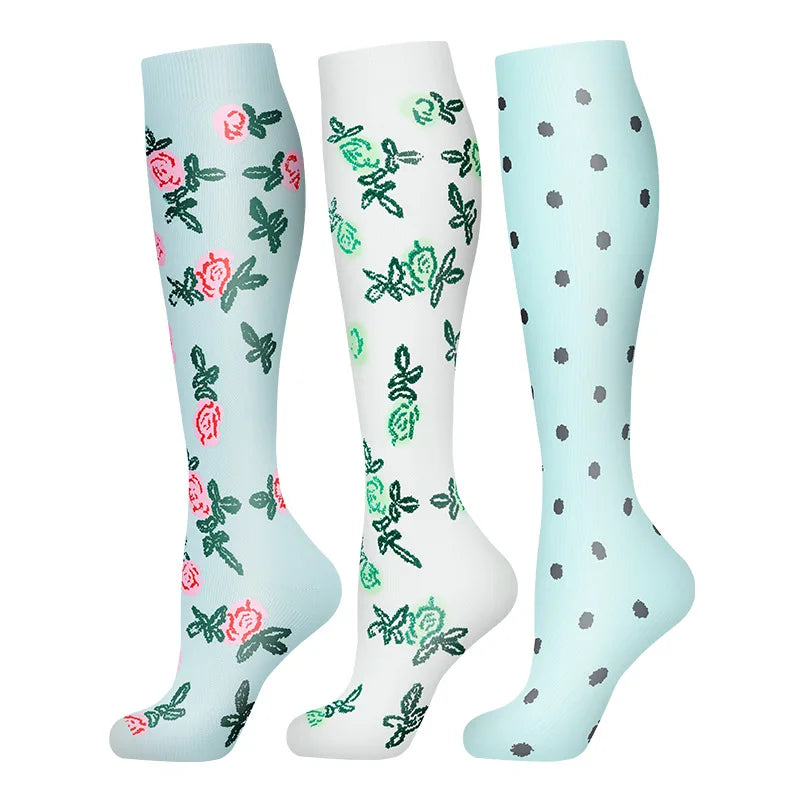 58 Styles 3 Pairs/Pack Compression Socks Knee High 30MmHg Women Men Sports Socks Edema Diabetes Varicose Veins Running Socks Quick Pick Grocers